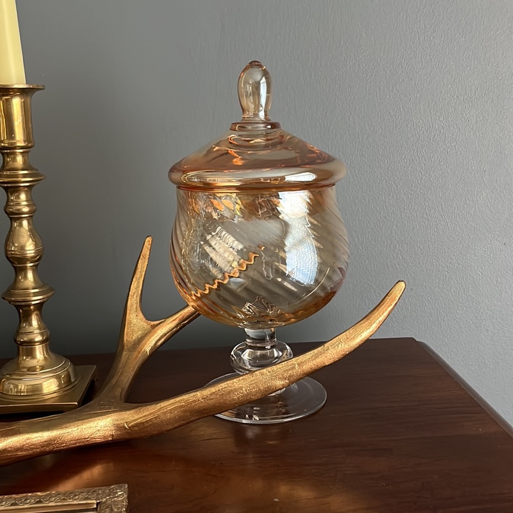 Vintage Orange Amber Carnival Glass Circus Tent Apothecary Jar Canister